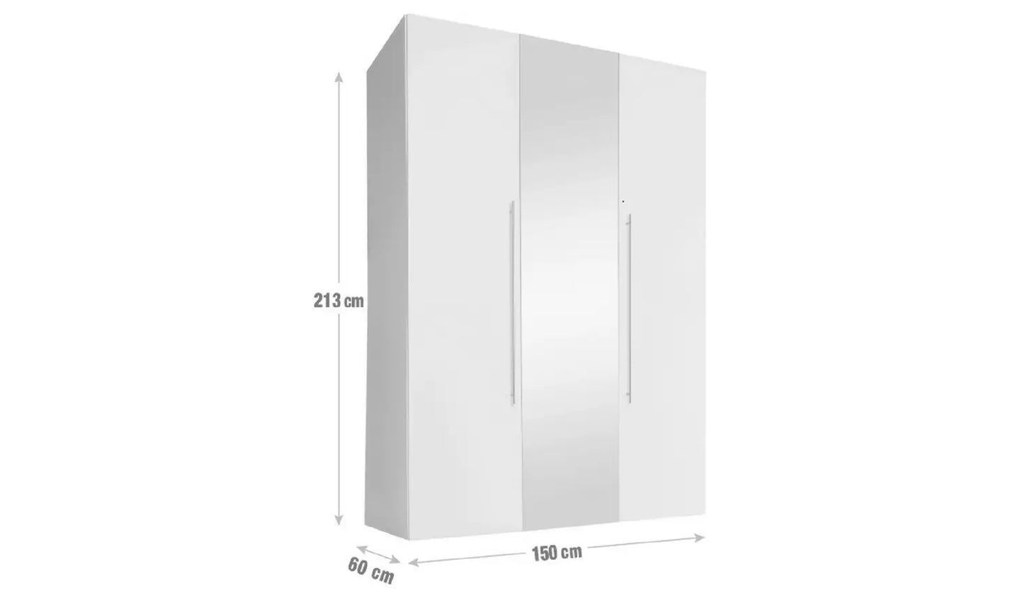 Assembled Habitat Atlas 3 Door Mirrored Tall Wardrobe - White